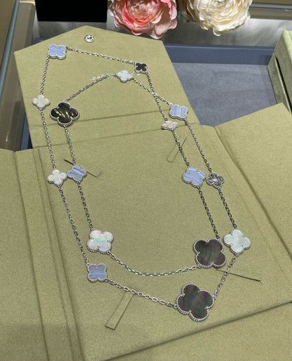 [Super Jewellery]CLOVER 16 MOTIF CHALCEDONY MOP SILVER NECKLACE