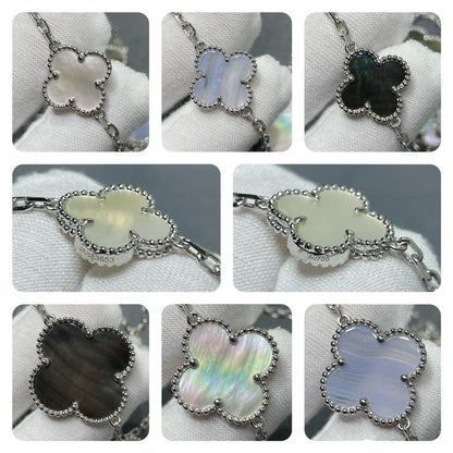 [Super Jewellery]CLOVER 16 MOTIF CHALCEDONY MOP SILVER NECKLACE
