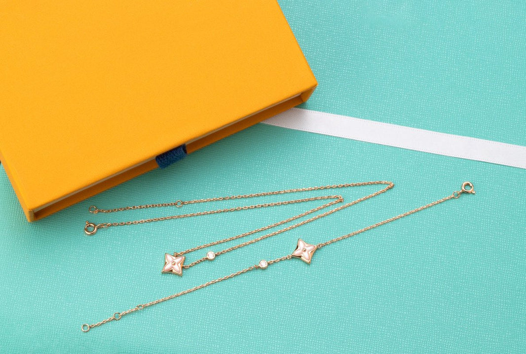 [Super Jewellery]STAR PINK MOP 1 DIAMOND PINK GOLD NECKLACE