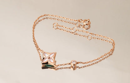 [Super Jewellery]STAR PINK MOP 1 DIAMOND PINK GOLD NECKLACE
