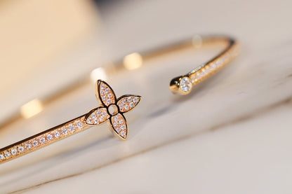 [Super Jewellery]IDYLLE GOLD OPEN BRACELET DIAMOND PAVED