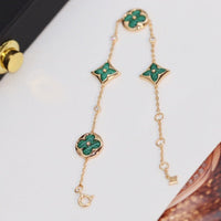 [Super Jewellery]STAR AND SUN 4 MOTIF PINK GOLD MALACHITE BRACELET