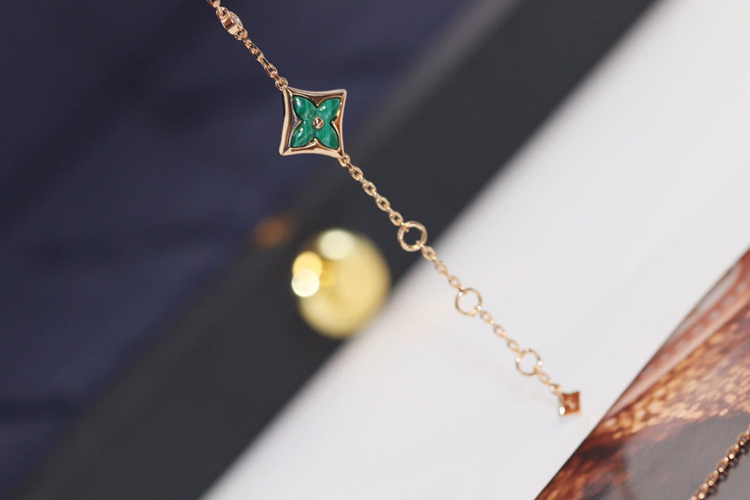 [Super Jewellery]STAR AND SUN 4 MOTIF PINK GOLD MALACHITE BRACELET