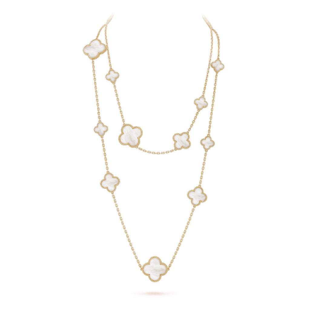 [Super Jewellery]CLOVER 16 MOTIF WHITE MOP GOLD NECKLACE