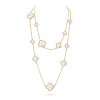 [Super Jewellery]CLOVER 16 MOTIF WHITE MOP GOLD NECKLACE