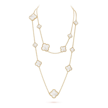 [Super Jewellery]CLOVER 16 MOTIF WHITE MOP GOLD NECKLACE