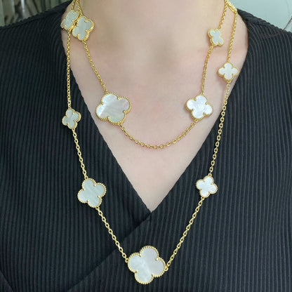 [Super Jewellery]CLOVER 16 MOTIF WHITE MOP GOLD NECKLACE
