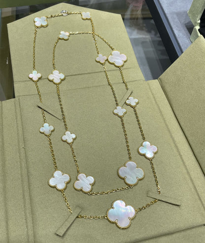 [Super Jewellery]CLOVER 16 MOTIF WHITE MOP GOLD NECKLACE