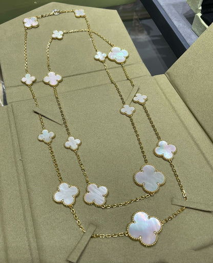 [Super Jewellery]CLOVER 16 MOTIF WHITE MOP GOLD NECKLACE