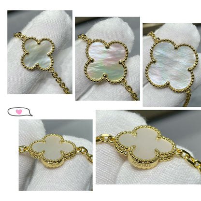 [Super Jewellery]CLOVER 16 MOTIF WHITE MOP GOLD NECKLACE