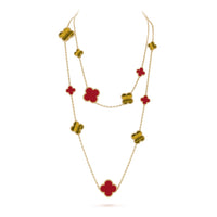 [Super Jewellery]CLOVER 16 MOTIF CARNELIAN TIGER EYE ROSE GOLD NECKLACE