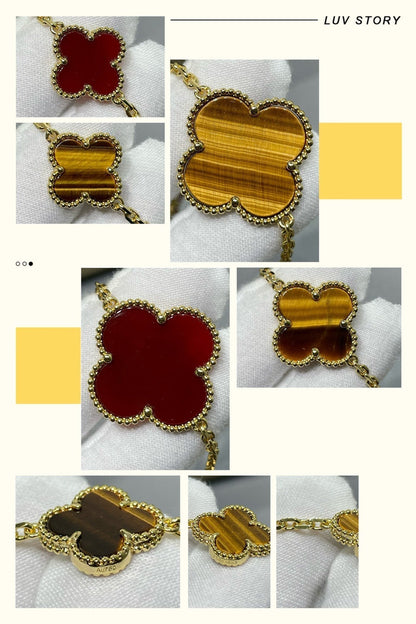 [Super Jewellery]CLOVER 16 MOTIF CARNELIAN TIGER EYE ROSE GOLD NECKLACE