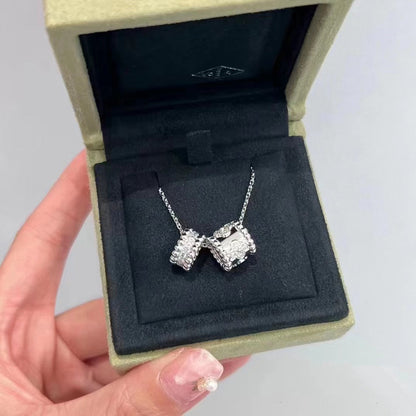 [Super Jewellery]PERLEE DOUBLE PENDANT SILVER DIAMOND NECKLACE
