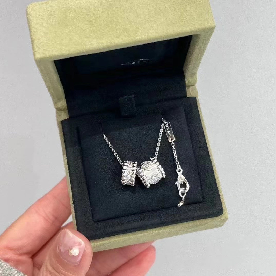 [Super Jewellery]PERLEE DOUBLE PENDANT SILVER DIAMOND NECKLACE