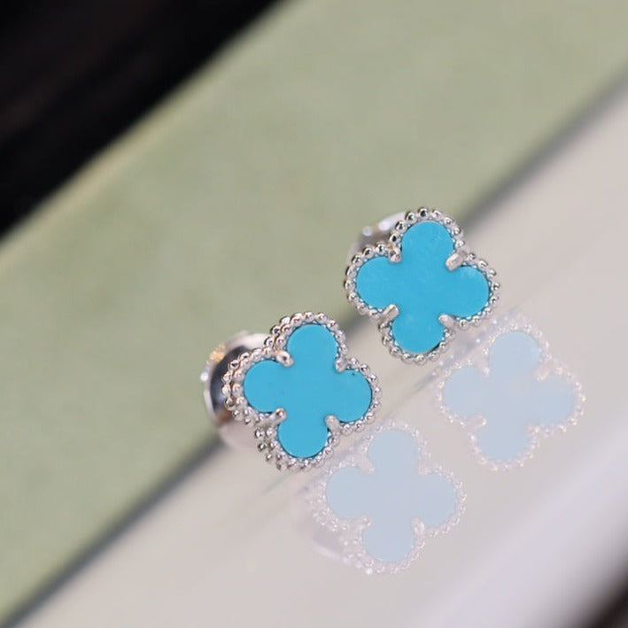 [Super Jewellery]CLOVER MINI TURQUOISE SILVER STUD EARRINGS