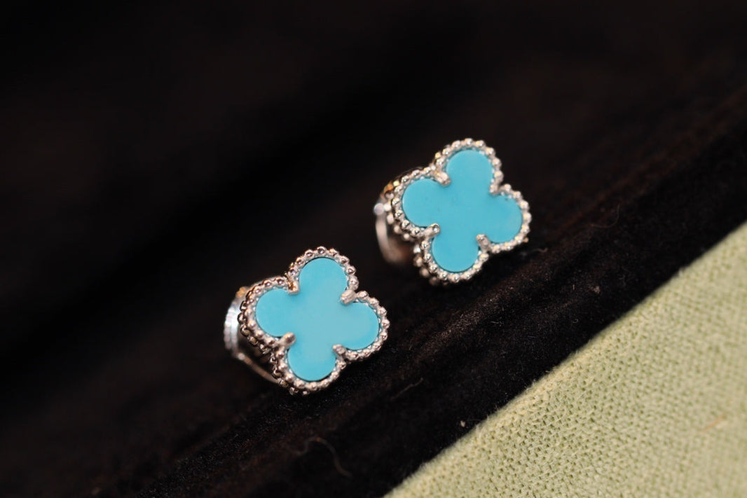 [Super Jewellery]CLOVER MINI TURQUOISE SILVER STUD EARRINGS