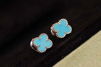 [Super Jewellery]CLOVER MINI TURQUOISE SILVER STUD EARRINGS
