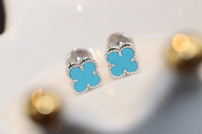 [Super Jewellery]CLOVER MINI TURQUOISE SILVER STUD EARRINGS