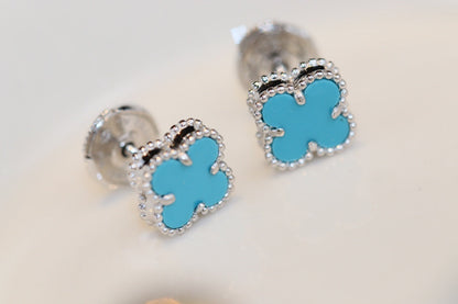 [Super Jewellery]CLOVER MINI TURQUOISE SILVER STUD EARRINGS
