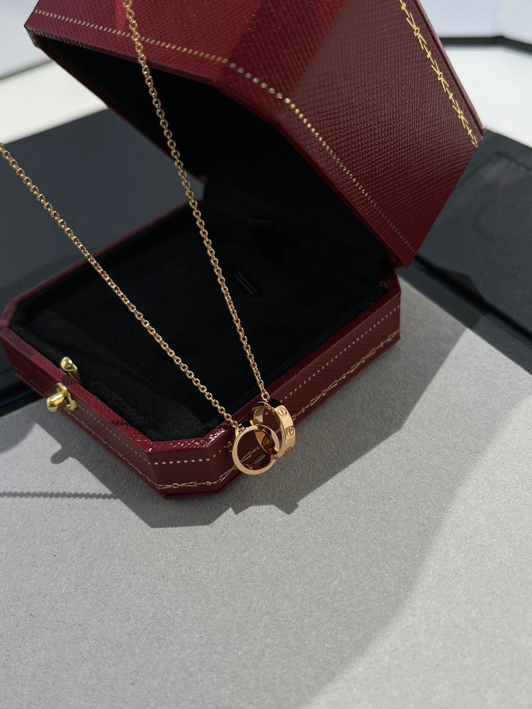 [Super Jewellery]LOVE NECKLACE DOUBLE RING PINK GOLD