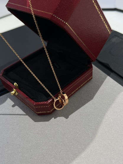 [Super Jewellery]LOVE NECKLACE DOUBLE RING PINK GOLD