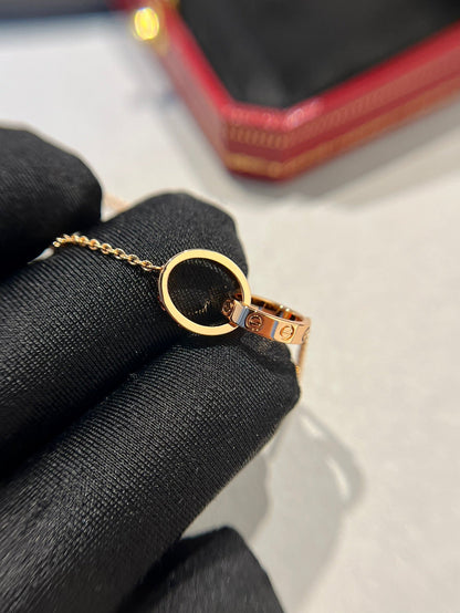 [Super Jewellery]LOVE NECKLACE DOUBLE RING PINK GOLD