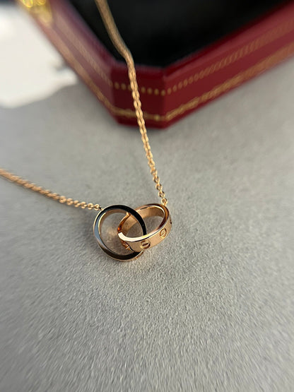 [Super Jewellery]LOVE NECKLACE DOUBLE RING PINK GOLD