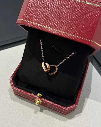 [Super Jewellery]LOVE NECKLACE DOUBLE RING PINK GOLD