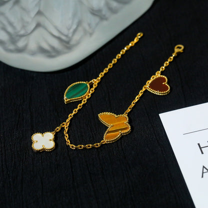 [Super Jewellery]LUCKY SPRING 5 MOTIF GOLD BRACELET