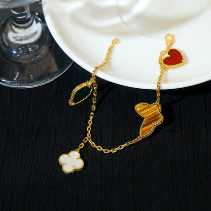[Super Jewellery]LUCKY SPRING 5 MOTIF GOLD BRACELET