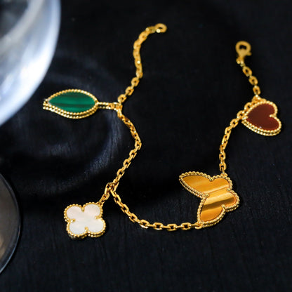 [Super Jewellery]LUCKY SPRING 5 MOTIF GOLD BRACELET