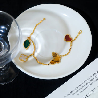 [Super Jewellery]LUCKY SPRING 5 MOTIF GOLD BRACELET