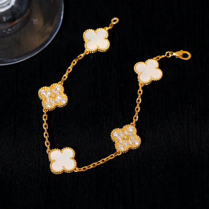 [Super Jewellery]CLOVER WHITE PEARL MOP 5 MOTIF BRACELET COLLECTION