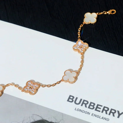 [Super Jewellery]CLOVER WHITE PEARL MOP 5 MOTIF BRACELET COLLECTION