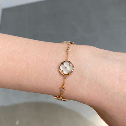 [Super Jewellery]STAR AND SUN 4 MOTIF WHITE MOP PINK GOLD BRACELET