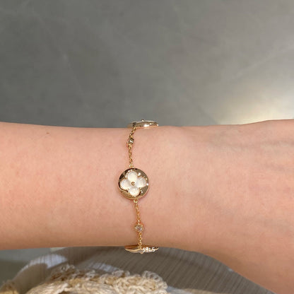 [Super Jewellery]STAR AND SUN 4 MOTIF WHITE MOP PINK GOLD BRACELET