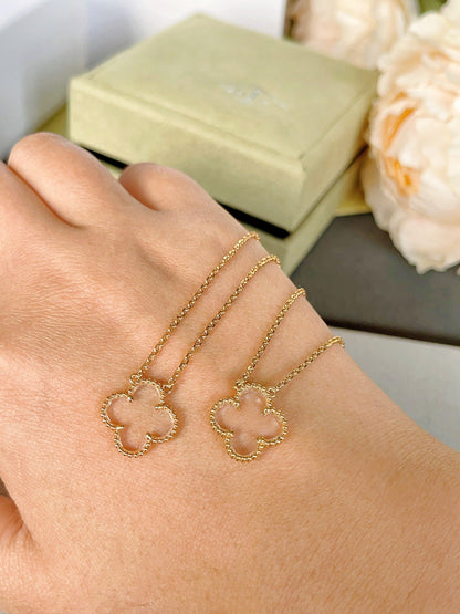 [Super Jewellery]CLOVER ROCK CRYSTAL ROSE GOLD NECKLACE