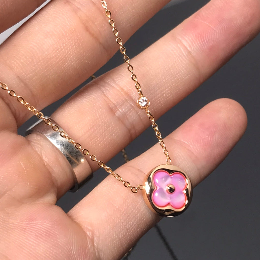 [Super Jewellery]COLOR BLOSSOM PINK MOP SUN GOLD NECKLACE