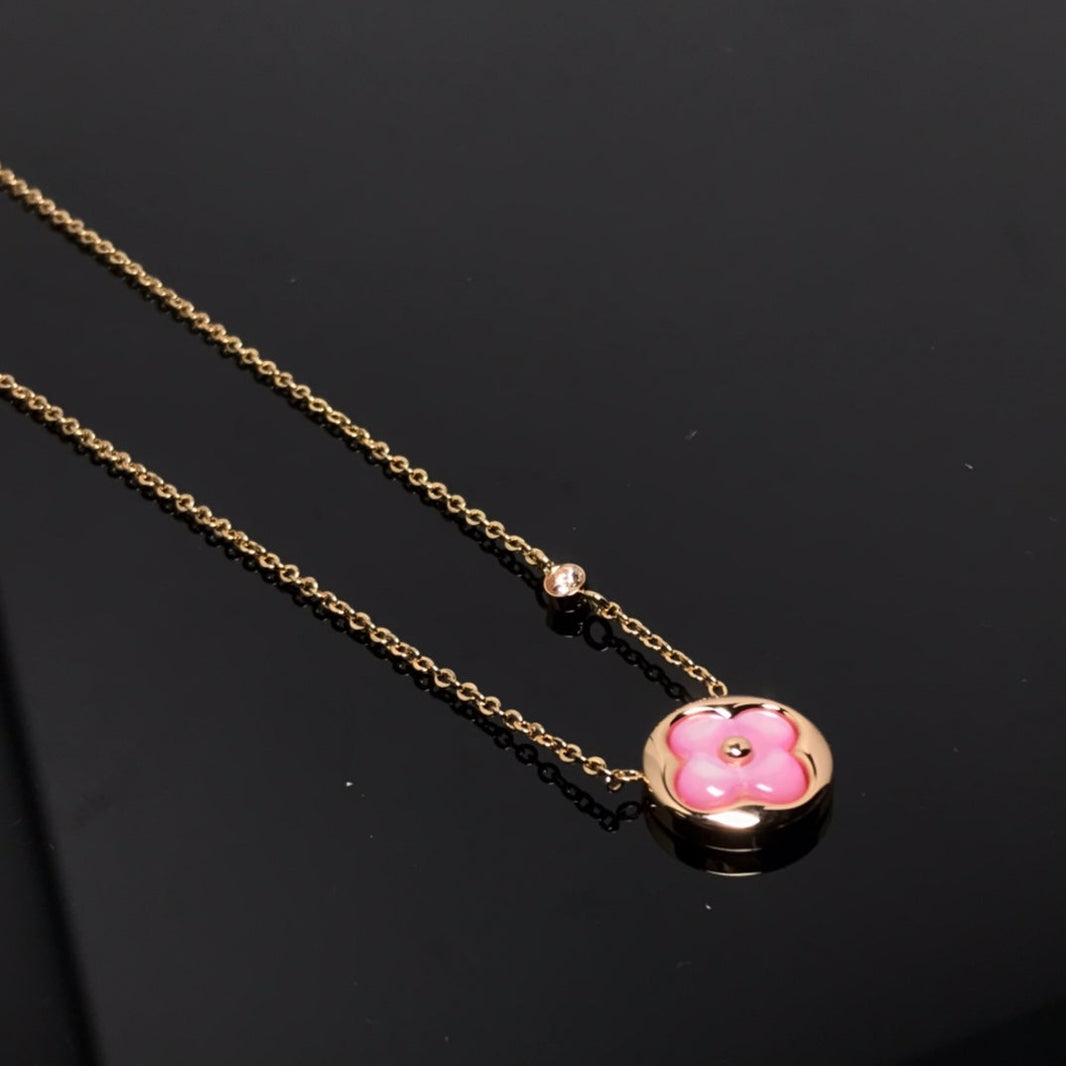 [Super Jewellery]COLOR BLOSSOM PINK MOP SUN GOLD NECKLACE