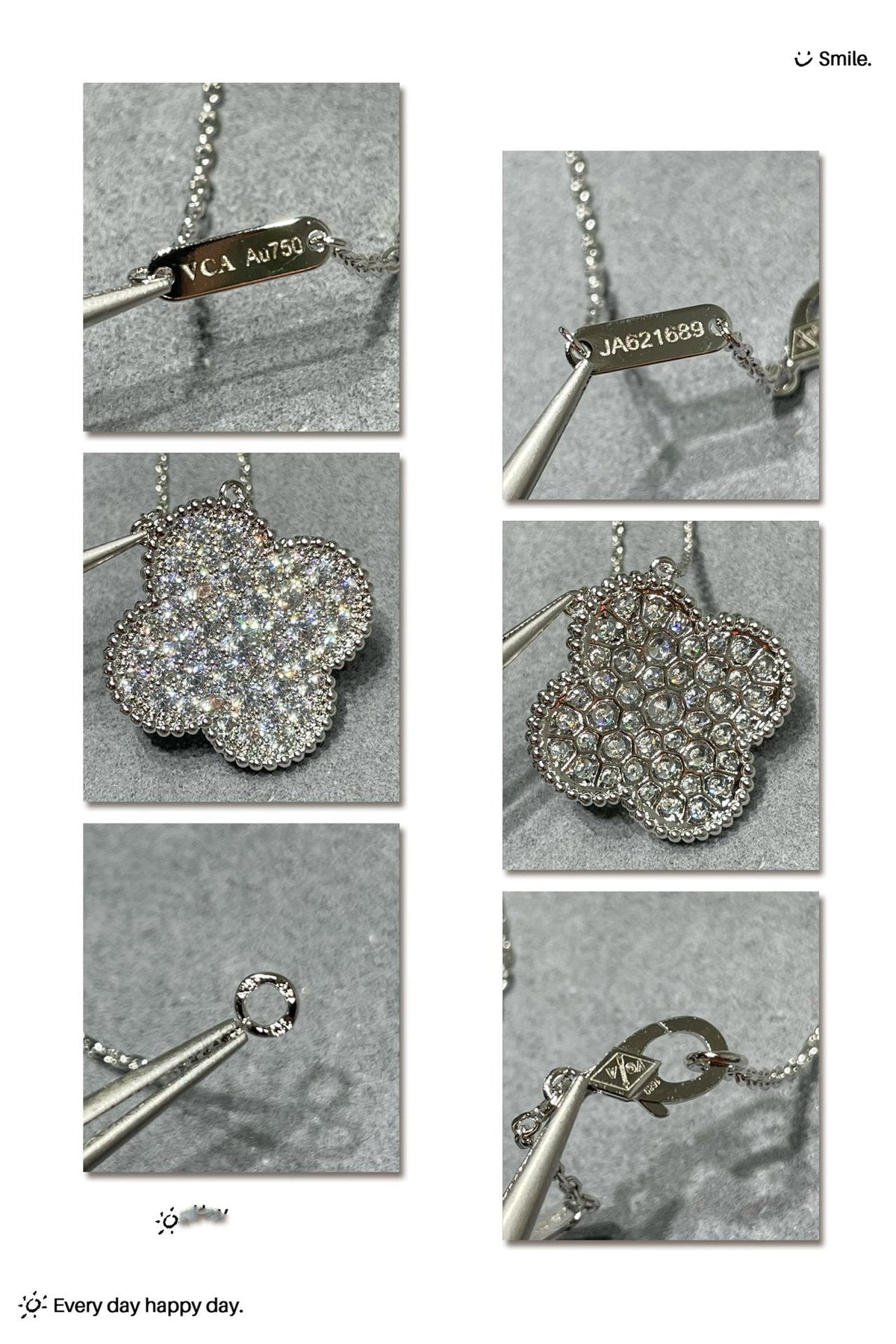 [Super CiCi ]CLOVER 25MM GROSSER ANHÄNGER MIT DIAMANT-PAVÉ SILBERHALSKETTE