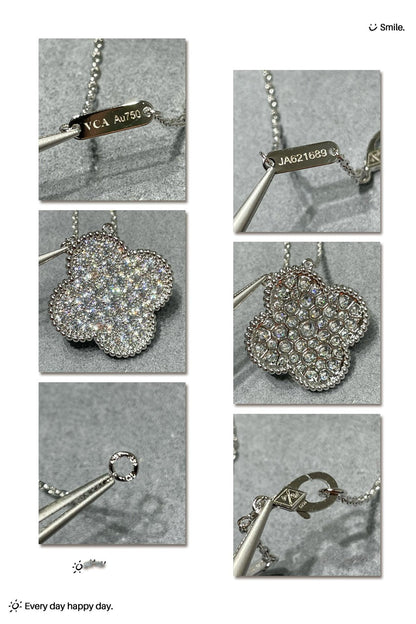 [Super Jewellery]CLOVER 25MM LARGE PENDANT DIAMOND PAVED SILVER NECKLACE