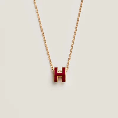 [Super Jewellery]HM CLIC RED ENAMEL GOLD NECKLACE