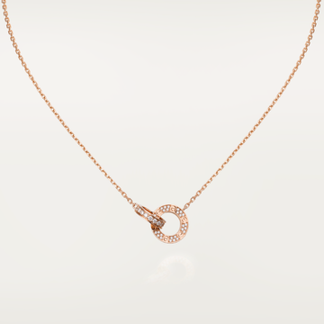 [Super CiCi ]LOVE 7.6MM NECKLACE ROSE GOLD AND SILVER  FULL DIAMOND
