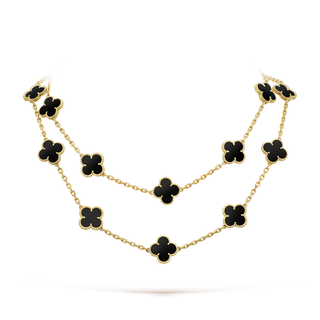 [Super Jewellery]CLOVER 20 MOTIFS ONYX NECKLACE