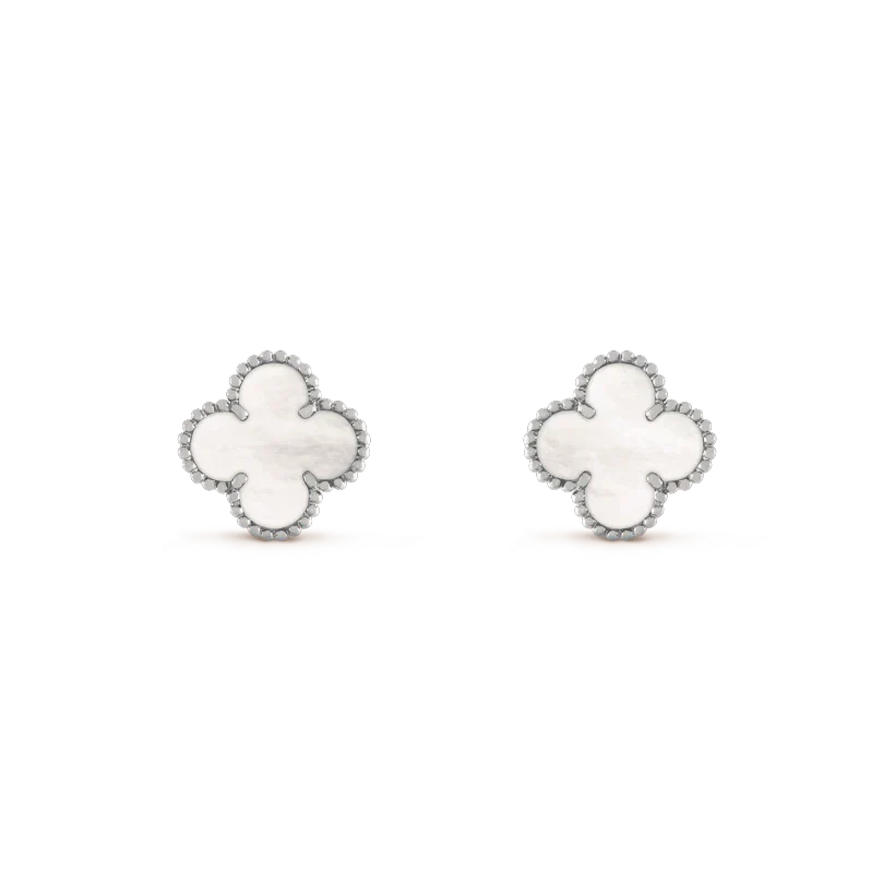 [Super Jewellery]CLOVER MEDIUM 1 MOTIFS  WHITE MOP EARRINGS SILVER