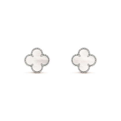 [Super Jewellery]CLOVER MEDIUM 1 MOTIFS  WHITE MOP EARRINGS SILVER