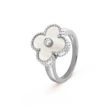 [Super Jewellery]CLOVER SILVER MOP DIAMOND RING