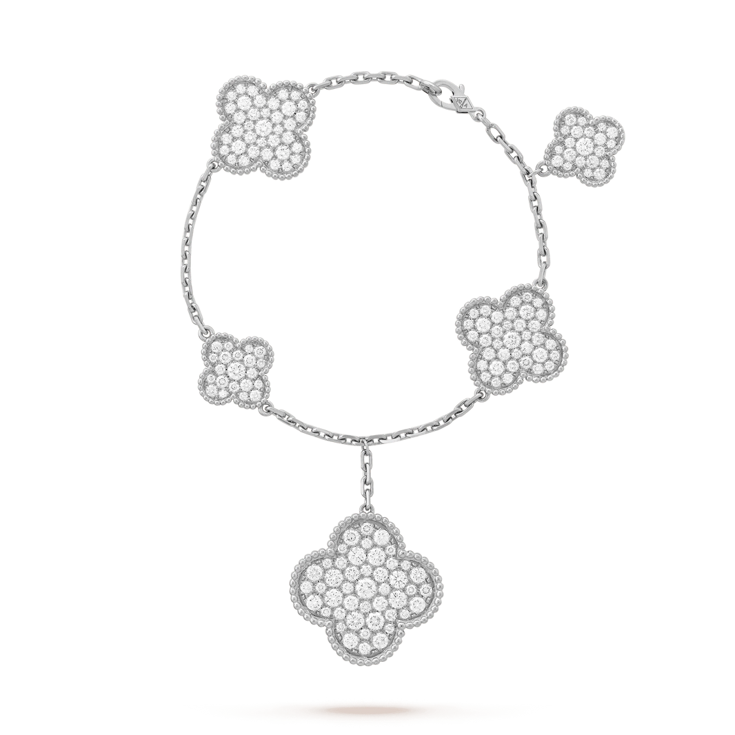 [Super Jewellery]CLOVER 6 MOTIFS SILVER DIAMOND BRACELET