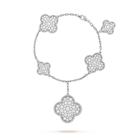 [Super Jewellery]CLOVER 6 MOTIFS SILVER DIAMOND BRACELET