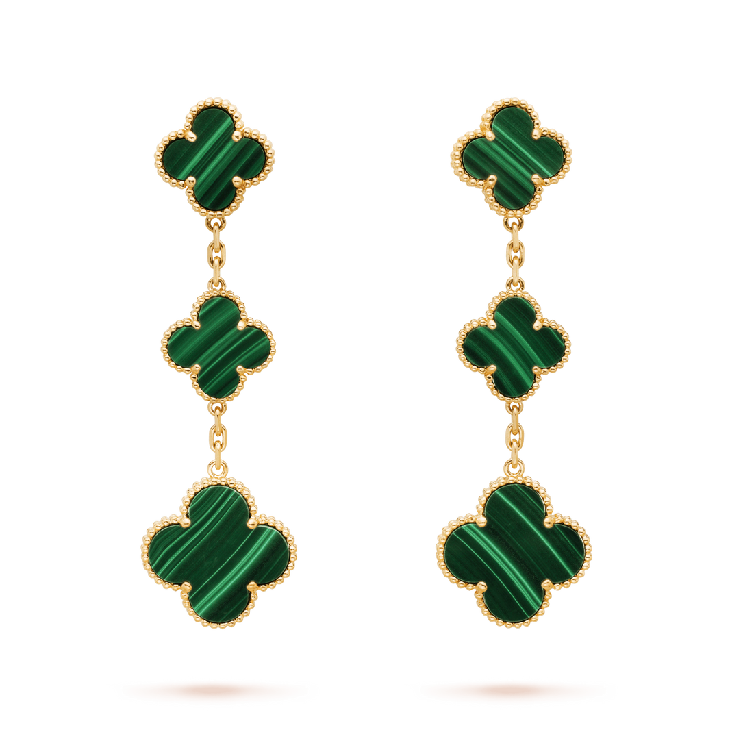 [Super Jewellery]CLOVER MALACHITE 3 MOTIFS GOLD
